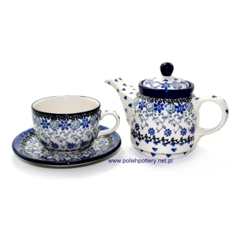 Czajniczek 0,5L z filiżanką 0,2L dek. Niebieskie kwiaty